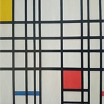 Kompozice v červené, žluté a modré. Autor Piet Mondrian