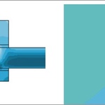 Obrázek 3 – připojovací spára bez utěsnění – geometrie detailu, nalevo vlhkostní poměry a oblasti kondenzace (vpravo), zdroj: Výpočetní software Area 2017 (Svoboda software)