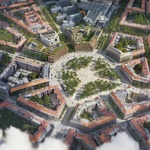 Ptačí pohled na dostavbu 4. kvadrantu, tým 32: Cityförster (NL) + Studio Perspektiv (ČR), zdroj: ONplan