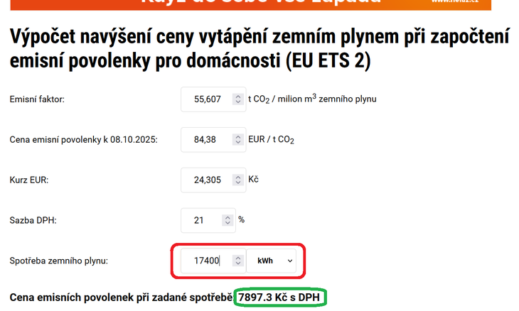 Obr. 2 Konkrétní příklad zdražení zemního plynu pro domácnost. Zdroj: TZBinfo.cz