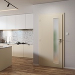 Dveře KLASIK 9 s povrchem RAL 1013 a sklem SATINATO. Zdroj SOLODOOR a.s.