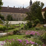 Průhled zahradou na františkánský klášter. Foto: Radek Úlehla