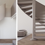 Schodiště CIRCLE, celokovové provedení s plným kovovým zábradlím, precizní svařovaná konstrukce bez viditelných spojů. Foto: JAP FUTURE