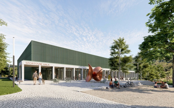 Sportovní hala Boskovice. Autoři projektu: desk architekti s.r.o., členové autorského týmu: Jakub Děnge, Martin Kačírek, Jakub Havel, ve spolupráci s: SKR stav, s.r.o.