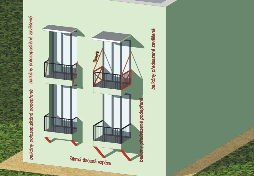 Typy balkónů zavěšených a podepřených tlačenou vzpěrou