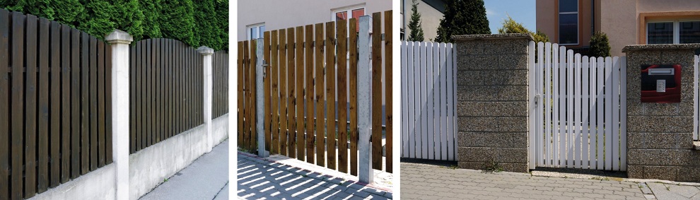 Dřevěný plot se zděnými a ocelovými sloupky. Plastový plot jako imitace dřeva. Proč?