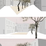 Porovnání fotografií stávajícího stavu s vizualizacemi navrhovaných změn. Nově definované ulice a náměstí dokreslují atmosféru odehrávající se v daných místech.