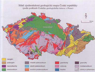 Zjednodušená geologická mapa ČR