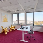 Kancelář s ikonickými křesly ve tvaru zlatých lilií značky Edra, foto Dermacol