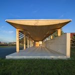 Celou strukturu zjemňuje zaoblený podhled z cedrového dřeva Foto: Ateliér Habina